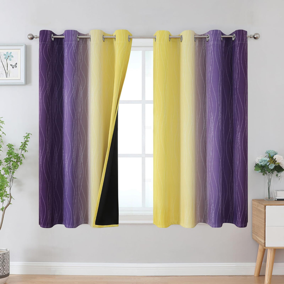 Estelar Textiler Ombre Orange and Blue Blackout Curtains 52Wx45L Inch Long