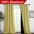 NICETOWN 100% Blackout Blinds, Set of 2, 46 inches x 96 inches, Laundry Room Decor Window Treatment Curtains for Large Patio Sliding Door, Thermal Insulated Paler Yellow Curtains for Bedroom