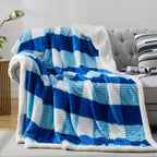 PU MEI Sherpa Blanket Queen Plaid Thick Bed Blanket, 80”*90” Super Soft Flannel Fuzzy Fleece Reversible Velvet Plush Warm Blanket for Couch (Blue White Check)