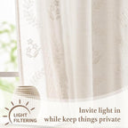 jinchan Belrose Linen Floral Kitchen Curtains 24 inch Length Embroidered Farmhouse Cafe Curtains for Living Room Bathroom Small Windows Curtain Set Sheer Light Filtering 2 Panels White