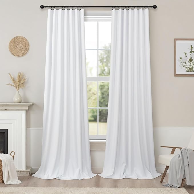 Unique Blackout Curtains 86 Inches Long for Living Room Darkening Curtains for Bedroom Mid Century Modern Decor Custom Draft Blocking White Privacy Curtain for Windows Extra Wide Closet Cover 2 Panels