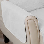 Great Bay Home Reversible Loveseat Cover - Washable Slipcover Furniture Protector with Elastic Straps - Perfect for Kids & Pets - Quilted & Stitched Detail (White/Sand)