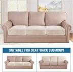 H.VERSAILTEX Velvet Stretch Couch Cushion Cover Plush Cushion Slipcover for Chair Loveseat Sofa Cushion Furniture Protector Seat Cushion Sofa Cover (3 Piece XL Sofa Cushion Covers, Ivory)