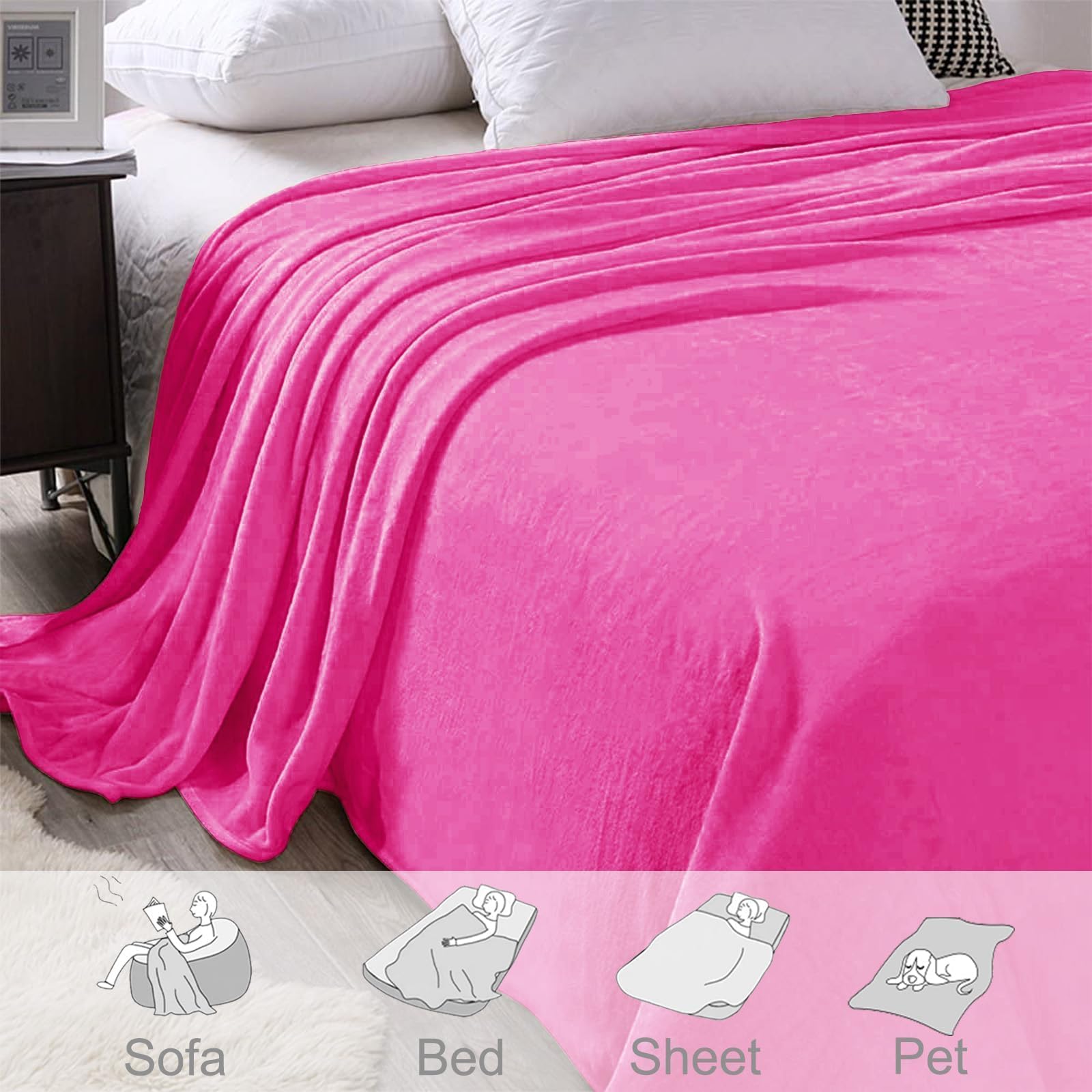 Exclusivo Mezcla Soft Fleece Blanket Queen Size for Bed, Hot Pink