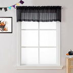 OVZME 2 Panels Black Valance - Short Fresh Curtain Valances for Windows Basement, Semi Sheer Valances for Kitchen Window, Dual Rod Pocket (Black, 42 by 14 Inches Long)