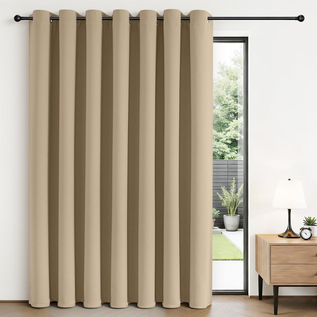 Joydeco Blackout Patio Sliding Door Curtains 84 Inches Long, Grommet Privacy Room Divider Curtains, Extra Wide Thermal Blackout Drapes for Bedroom Living Room (Light Beige, 60Wx84L, 1 Panel)