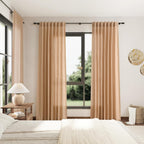 Nanspring Camel Linen Curtains for Living Room 92 Inches Long Back Tab and Rod Pocket Light Filtering Semi Sheer Vintage Rustic Curtain Luxury Boho Decor Drapes for Bedroom Office 52x92, 2 Panels