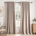 96 inch long blackout window curtains 2 Panels for bedroom 100% Black out Linen texture Curtain Vintage Farmhouse Drapes with Back Tab Rod Pocket Pinch pleated Thermal Insulated Panel for Living Room