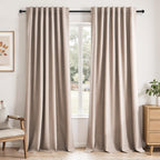 96 inch long blackout window curtains 2 Panels for bedroom 100% Black out Linen texture Curtain Vintage Farmhouse Drapes with Back Tab Rod Pocket Pinch pleated Thermal Insulated Panel for Living Room