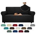 ZNSAYOTX Super Stretch Couch Cover (72"-92") Universal Sofa Covers with Elastic Bottom, Dog Cat Pets Friendly Washable Furniture Protector Fitted Sofa Slipcovers Stay in Place (Black, Sofa)