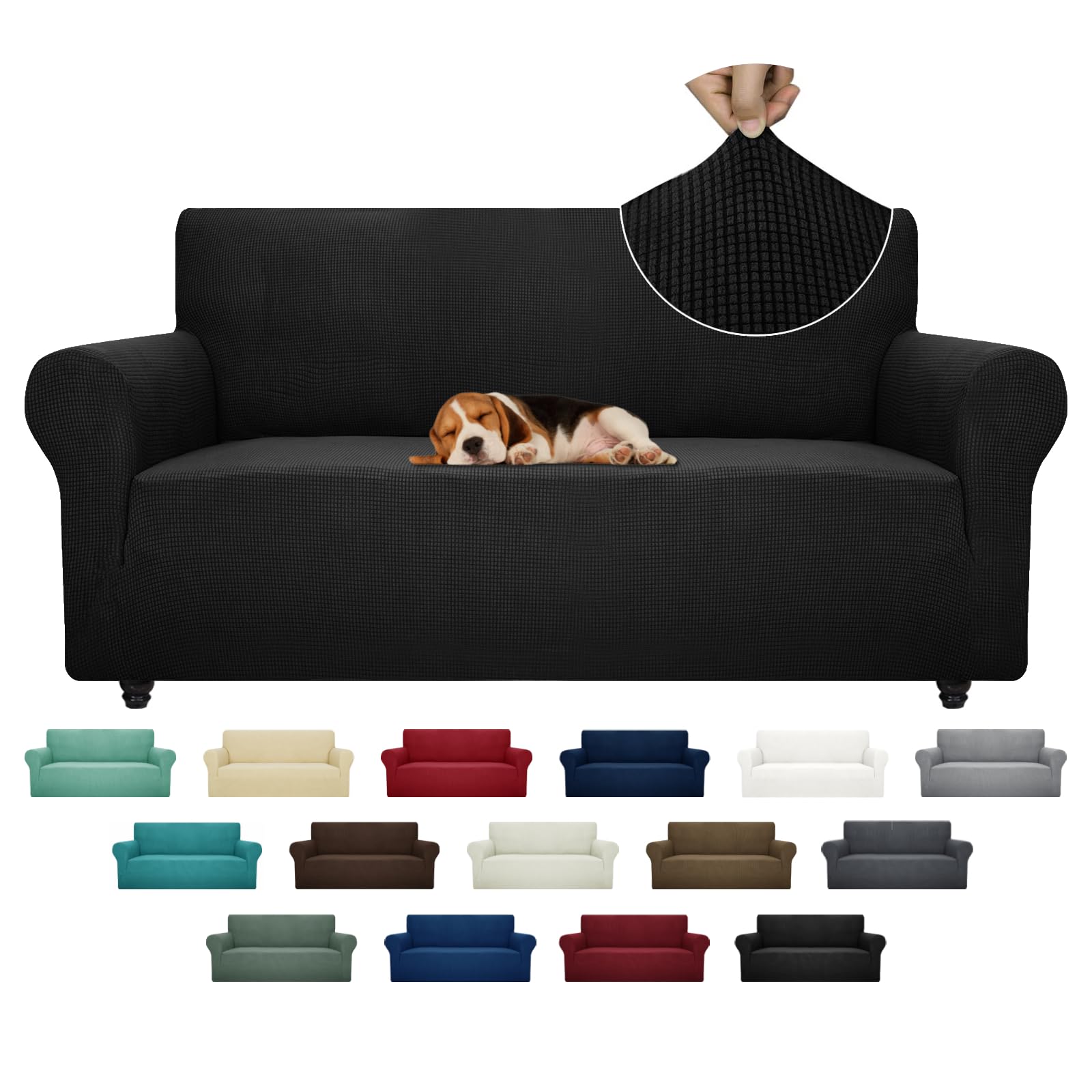 ZNSAYOTX Super Stretch Couch Cover (72"-92") Universal Sofa Covers with Elastic Bottom, Dog Cat Pets Friendly Washable Furniture Protector Fitted Sofa Slipcovers Stay in Place (Black, Sofa)