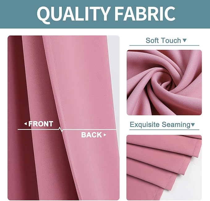 ChrisDowa Blackout Curtains 70 inches Wide for Bedroom - 2 Panels Set Extra Wide Grommet Thermal Insulated Room Darkening Curtains for Living Room (Pink, 70 x 84 Inch)