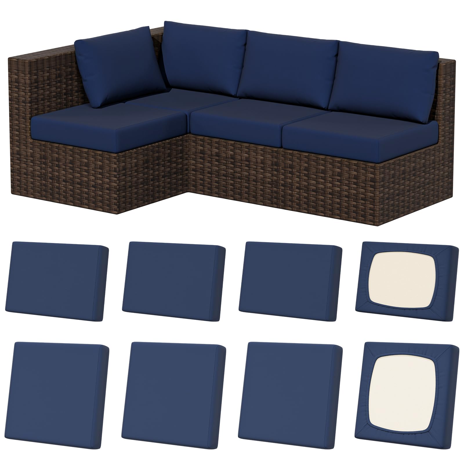 8Pcs Outdoor Cushion Covers, Stretch Patio Furniture Couch Chair Slipcovers