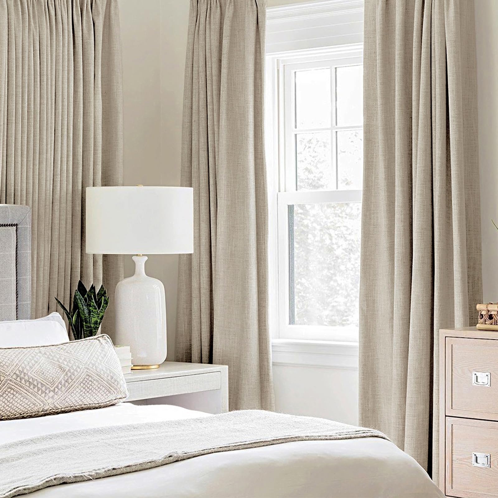 MIULEE 100% Blackout Linen Curtains for Bedroom 52x108 Inches Stone