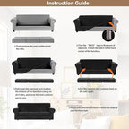 WEERRW 4 Pieces Velvet High Stretch Couch Covers for 3 Cushion Couch Sofa Slipcovers, Washable Furniture Protector with Non Slip Elastic Bottom, Feature Soft and Thick Plush Fabric, Black, Large