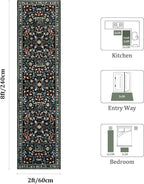 Yamaziot Washable Runner Rug 2x8 – Boho Non Slip Floral Hallway Runner Rug with Rubber Backing, Low Pile Distressed Carpet for Kitchen, Laundry, Bedroom, Entrance, Colorful Black