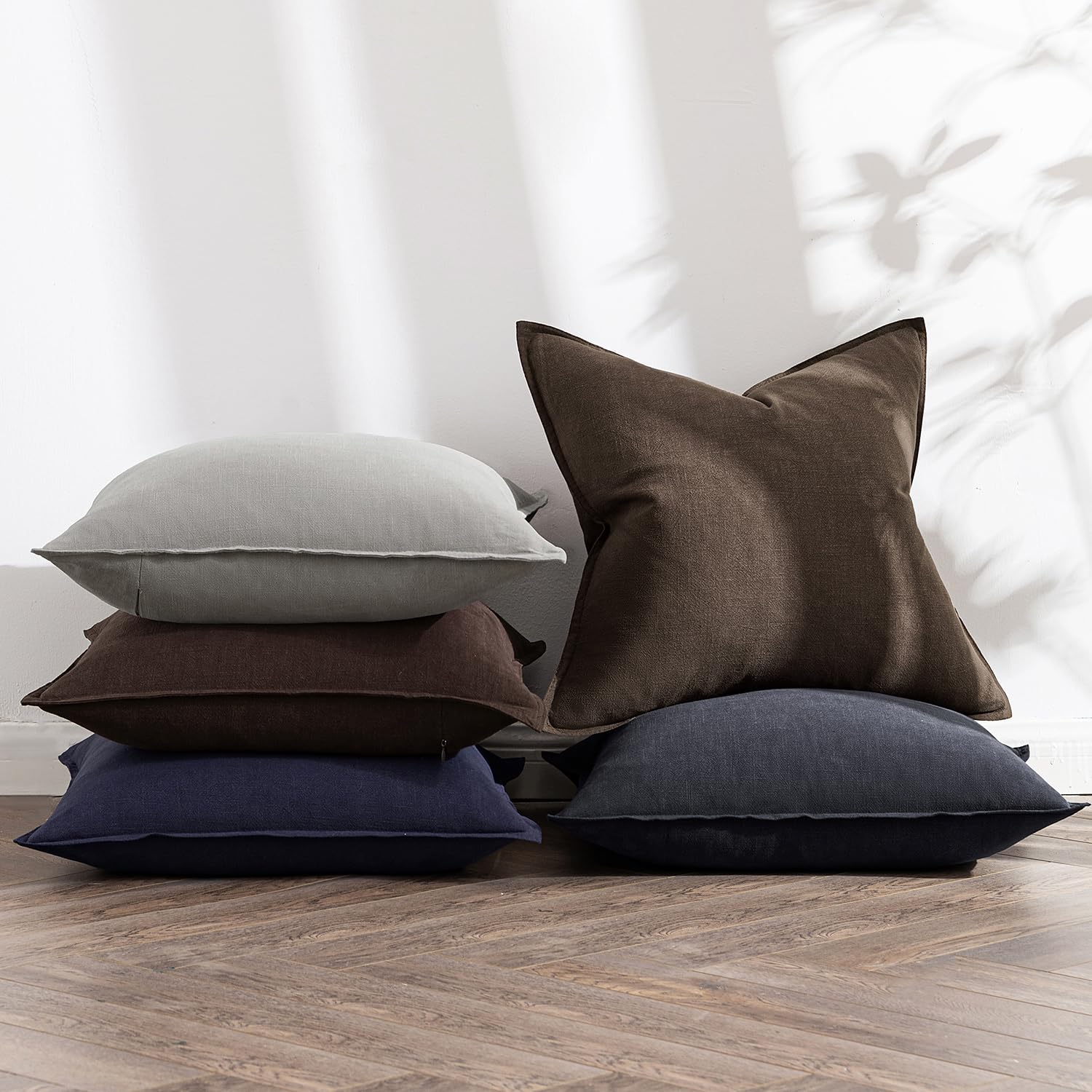 MIULEE Decorative Linen Pillow Covers 18x18 Inch Light Gray