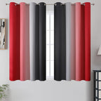 Estelar Textiler Ombre Red and Black Curtains 45 Inch Length 2 Panels, 100% Blackout Curtains for Living Room, Grommet Thermal Insulated Drapes, Full Light Blocking Curtains for Bedroom, 52x45 Inch