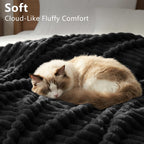 HIMEET Black King Size Blanket for Bed, 300GSM Ribbed Fleece, 108 x 90 in