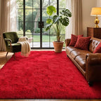 4x6 Ft Red Shag Rugs for Bedroom Living Room Decor, Ultra Soft Fluffy Furry Area Rug for Indoor Floor, Aesthetic Carpet for Home Nursery Dorm Decor