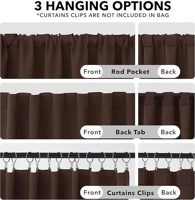 Deconovo Blackout Curtains, Thermal Insulated, W52 x L84 2 Panels, Back Tab, Machine Washable, Room-Darkening Drapes for Bedroom/Living Room Chocolate