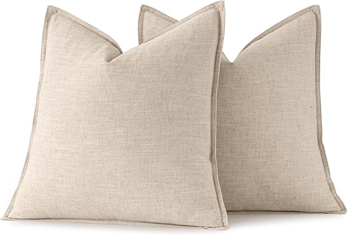 MIULEE Decorative Linen Pillow Covers 16x16 Inch Natural Beige