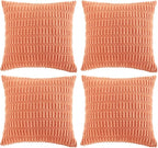 Fancy Homi 4 Packs Boho Coral Decorative Throw Pillow Covers 26x26 Inch for Living Room Couch Bed Sofa, Rustic Modern Farmhouse Home Decor, Soft Plush Corduroy Peach Cute Square Cushion Case 66x66 cm