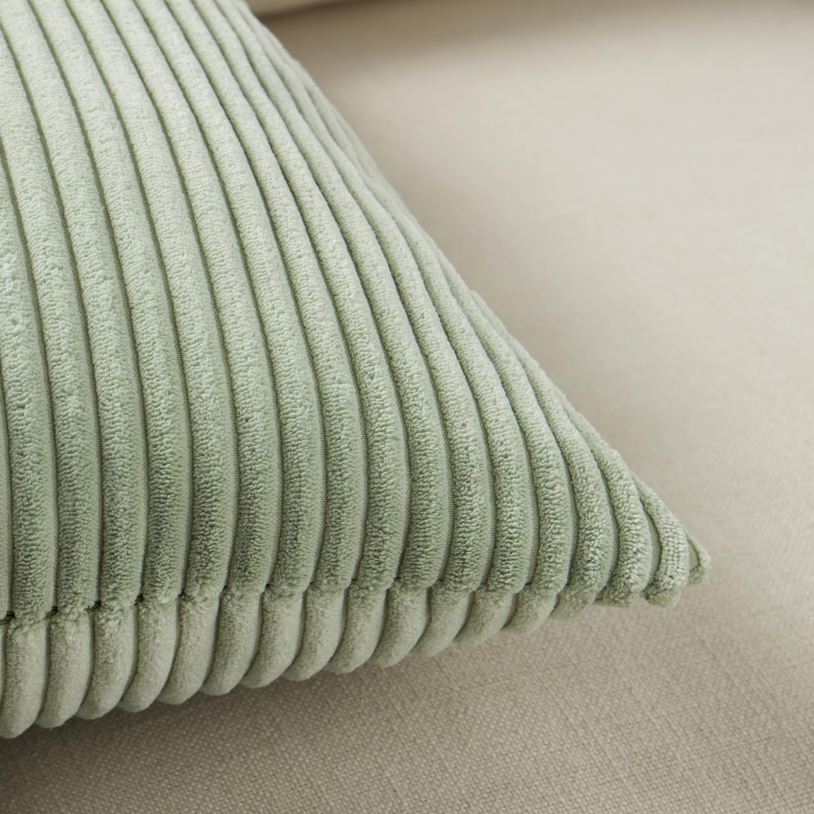 Fancy Homi 2 Packs Sage Green Decorative Throw Pillow Covers 16x16 Inch for Living Room Couch Bed, Rustic Farmhouse Boho Home Decor, Soft Corss Patchwork Corduroy Textured Square Cushion Case 40x40 cm