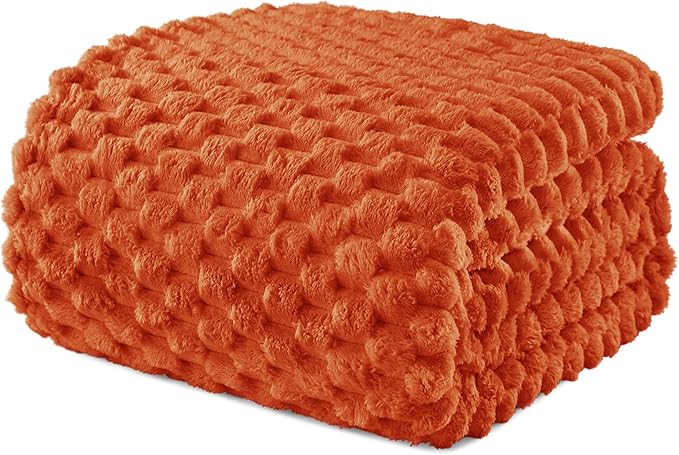 Exclusivo Mezcla 3D Fleece King Size Blanket for Bed, Burnt Orange