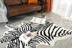 Large Zebra Print Area Rug Carpet Faux Cowhide Leather Animal Simulation Plush Mat Cute Soft for Home Decor Black and White 4.9'x6.6'