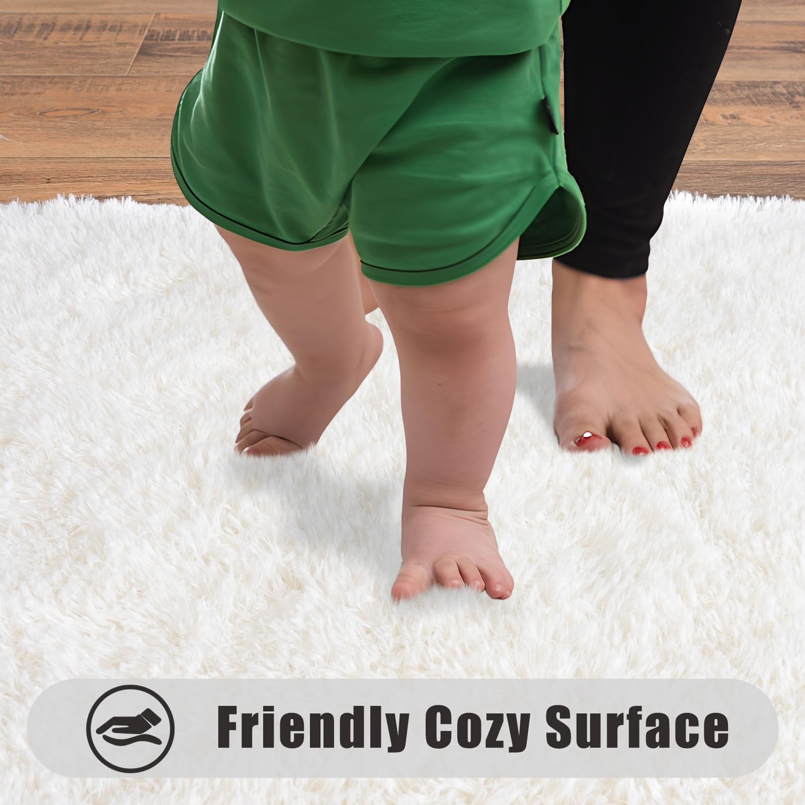 Ailyei Ultra Soft Runner Rugs for Bedroom Hallways with Upgraded Non-Slip Rubber Backing & Thick Memory Sponge, 2x4 Feet Fluffy Shag Throw Area Rug for Bedside Dorm Cream