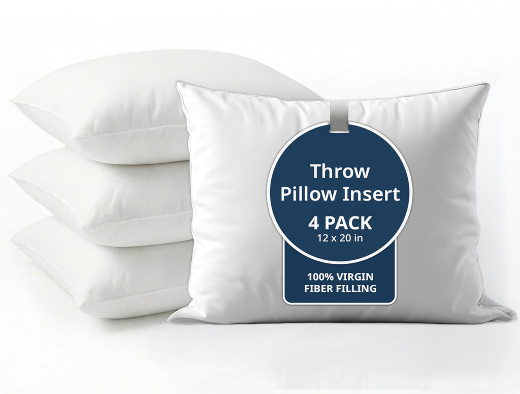 LANE LINEN 12x20 Throw Pillow Inserts Set of 4, Oblong, Fluffy - White