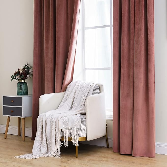 MIULEE Velvet Curtains 2 Panels Luxury Blackout Curtains for Bedroom Living Room Thermal Insulated Super Soft Window Drapes Rod Pocket & Back Tab, Dusty Rose Pink, W52 x L72 inches
