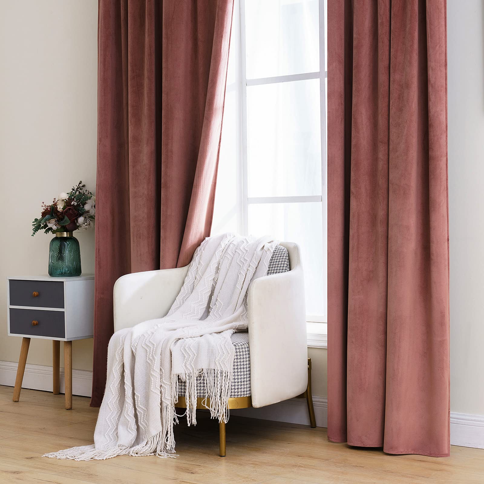 MIULEE Velvet Curtains 52x108 inches 2 Panels Dusty Rose Pink Curtains