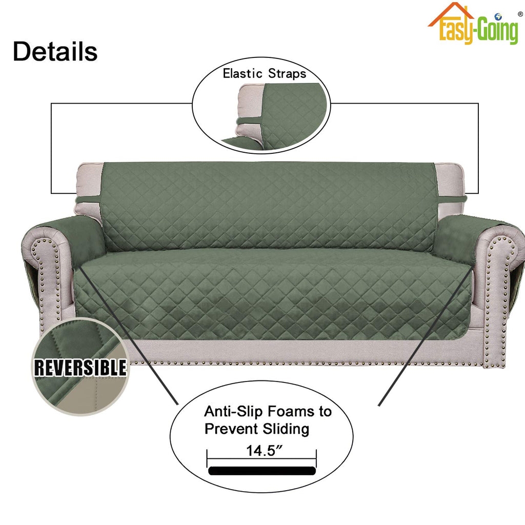 Easy-Going Reversible Couch Cover, 3 Cushion Sofa, Greyish Green/Beige
