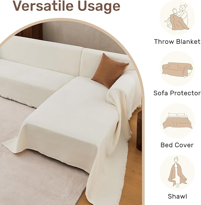 Houmiggle 2 Pieces Sectional Couch Covers L Shaped Cover XL Cream White