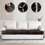 Leather Look Couch Cushion Covers Sofa Seat Slipcovers Sets Couches Furniture Protector for Sectional Armchair Loveseat Pets Kids Stretch Spandex Fabric (3 T-Cushion Sofa, Chocolate)