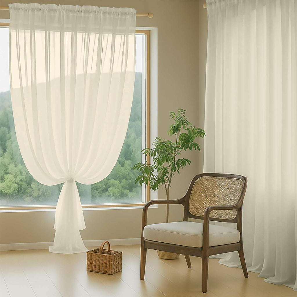 Ebesto Cream Sheer Curtains for Window 96 Inches Long 2 Panels Set, Soft Airy Light Filtering Voile Sheer Curtains for Living Room Bedroom, Dual Rod Pocket Elegant Window Drapes, 2x42Wx96L Inches