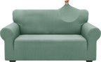 ZNSAYOTX 1 Piece Jacquard Couch Covers for 2 Cushion Couch High Stretch Loveseat Slipcover for Pets Dogs Anti Slip Love Seat Sofa Slipcover Furniture Protector (Medium,New Pattern Pea Green)