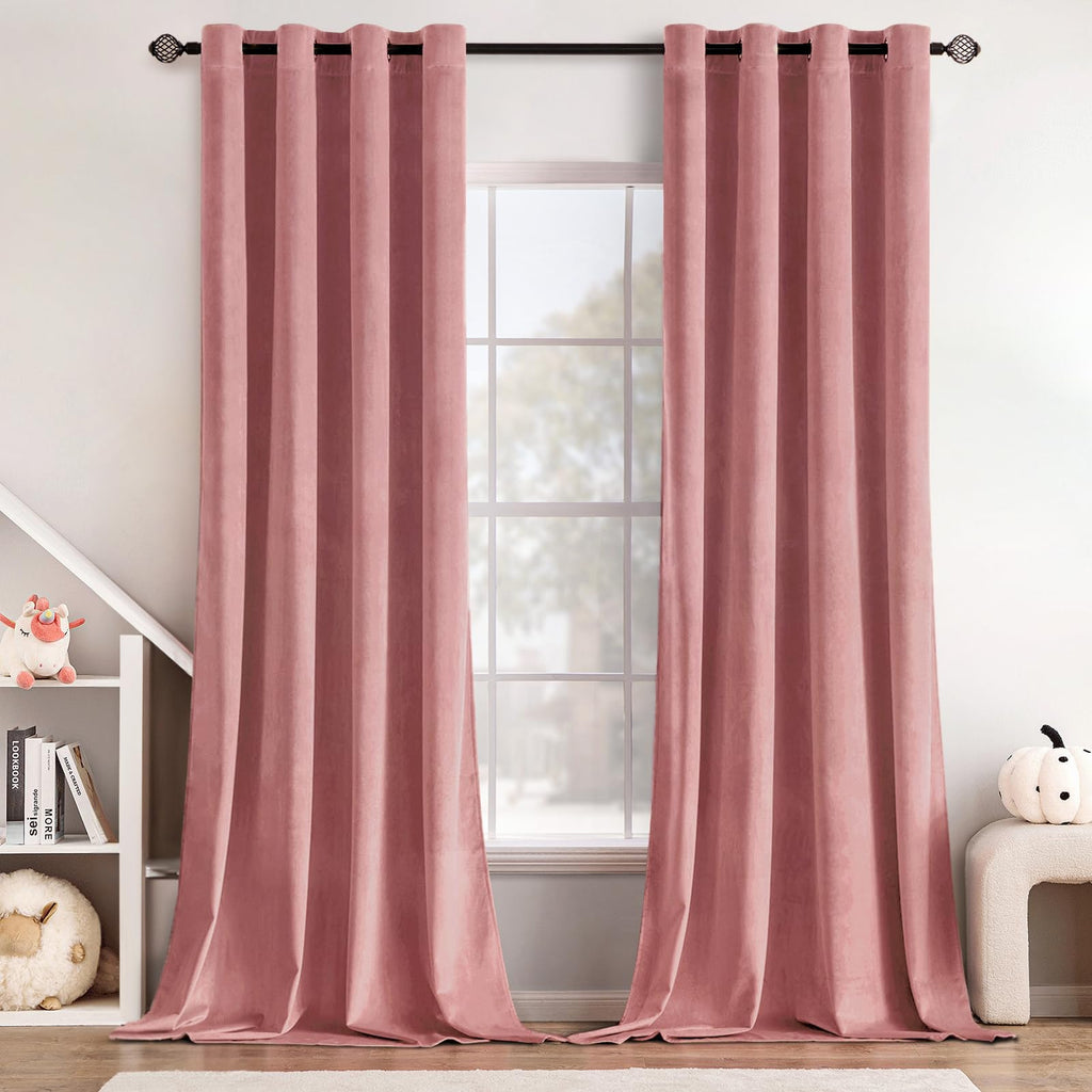 MIULEE Velvet Curtains Blush Pink 52 x 96 Inch Length Set of 2