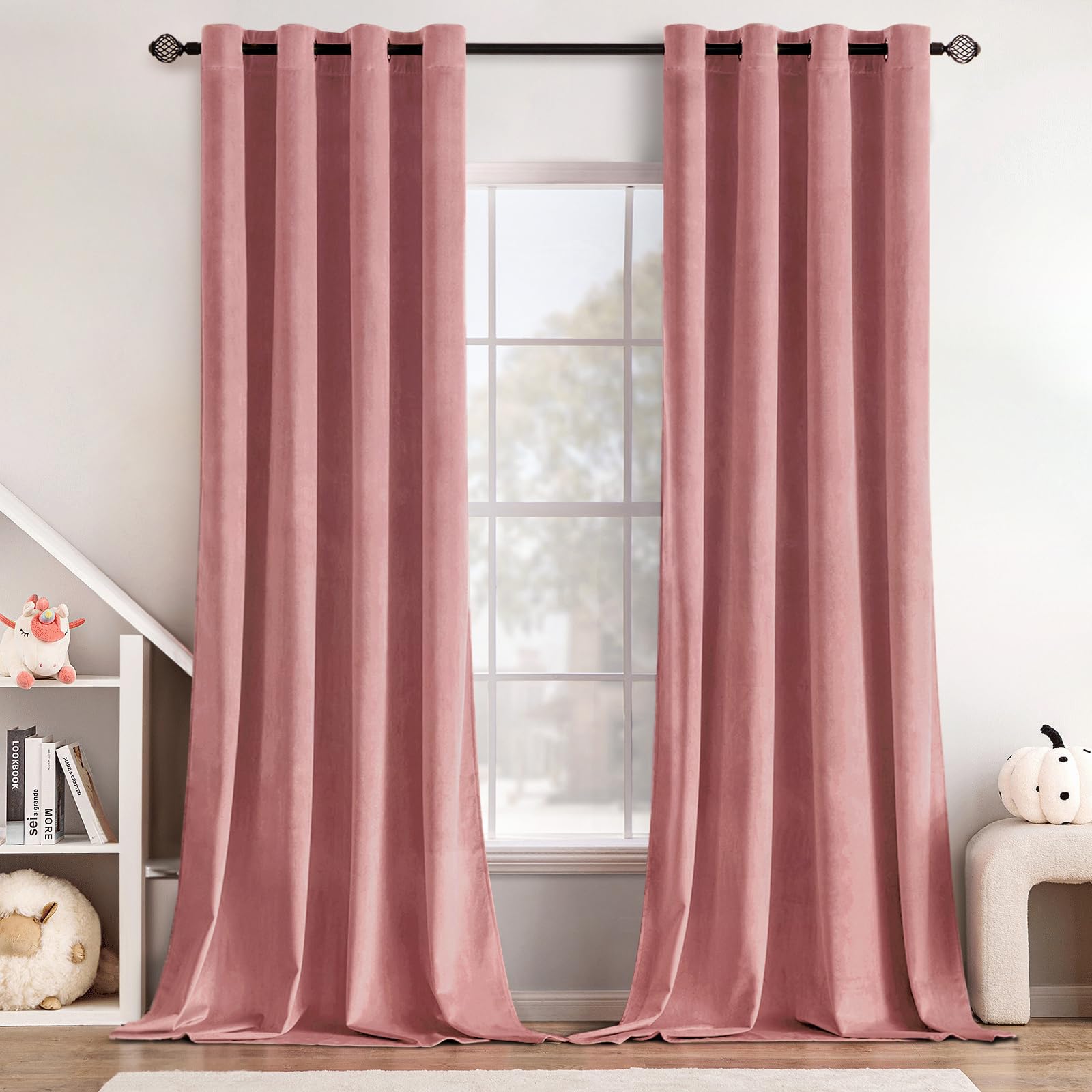 MIULEE Velvet Curtains Blush Pink 52 x 96 Inch Length Set of 2