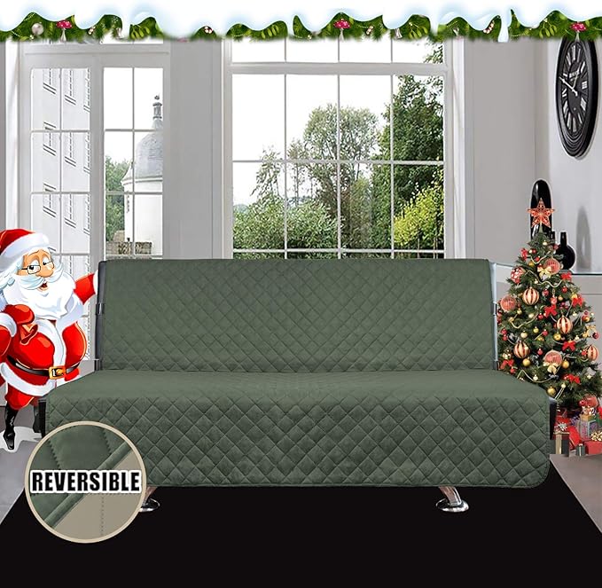 Easy-Going Reversible Couch Cover, Large Futon Sofa, Greyish Green/Beige