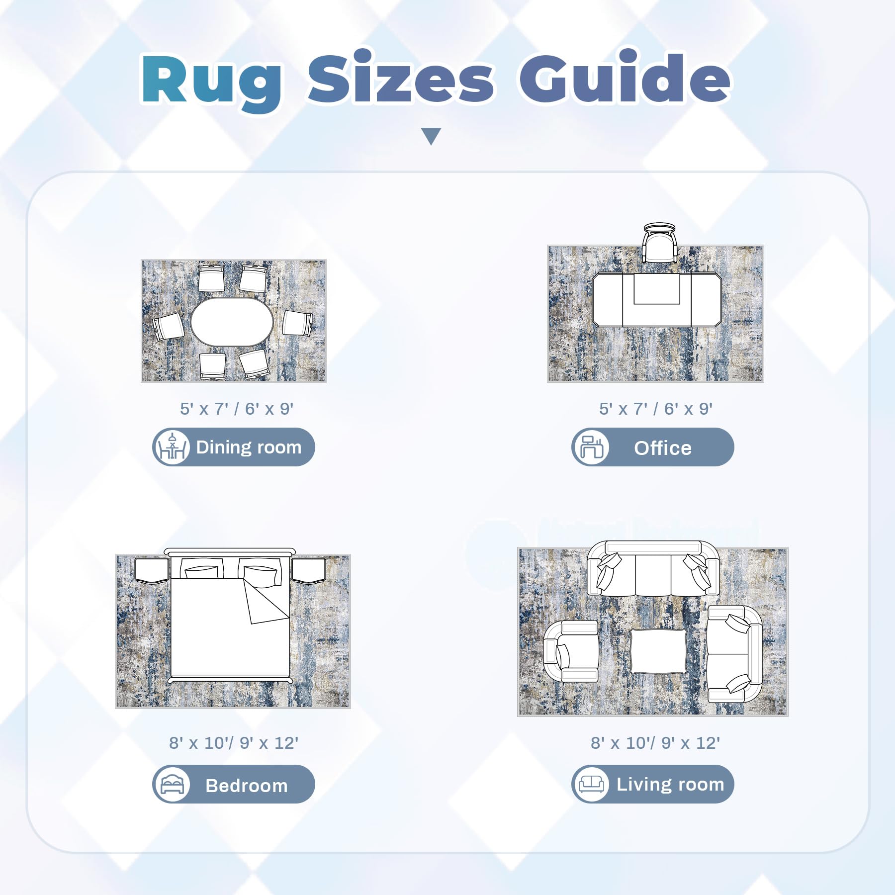 pmtsns Area Rugs 6x9 for Living Room: Washable Rug Modern Abstract Neutral Soft Non-Slip Low-Pile Indoor Carpet for Bedroom Dining Room Playroom Home Office (Blue Grey Brown, 6'x9')