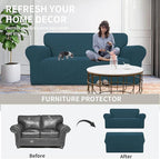 Easy-Going Stretch Oversized Loveseat Slipcover 1-Piece Sofa Cover Furniture Protector Couch Soft with Elastic Bottom for Kids Polyester Spandex Jacquard Fabric Small Checks Deep Teal