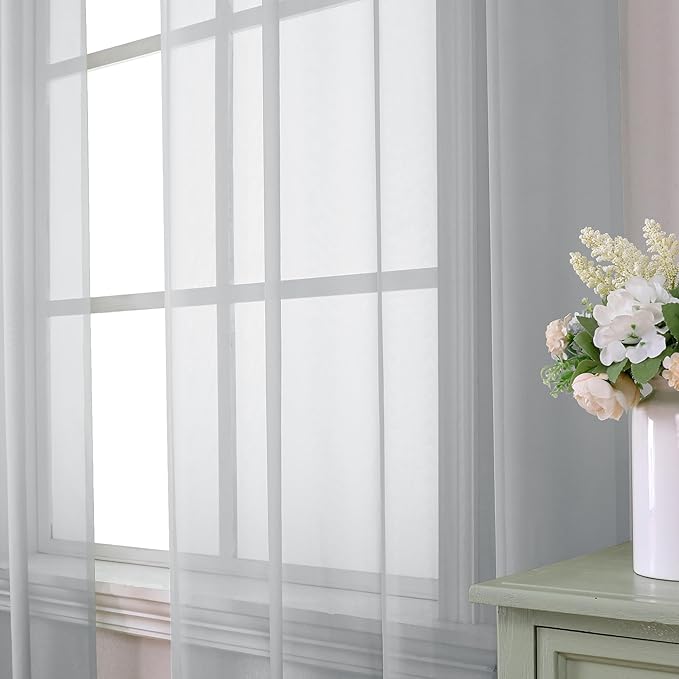 Aiyufeng Light Grey Sheer Window Curtains 63 Inches Long 2 PCS- Rod Pocket Living Room Curtain Panels Voile Textured Soft and Lightweight Window Treatments for Bedroom Decor, 40W x 63L Inches