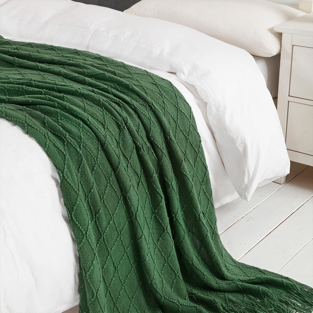 BOURINA Green Throw Blanket 50x60 Inch Boho Knitted Soft Throw Sofa Blanket