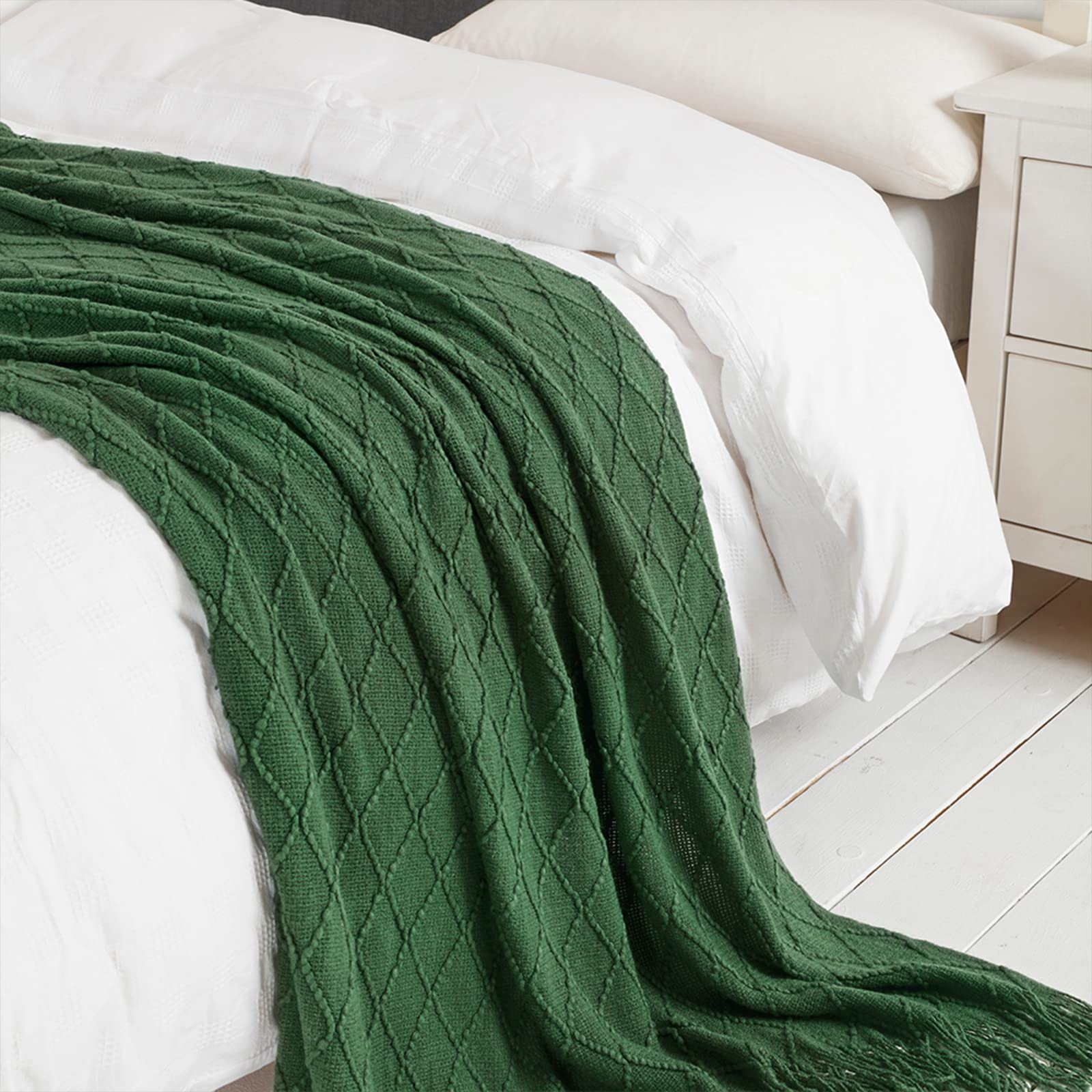 BOURINA Green Throw Blanket 50x60 Inch Boho Knitted Soft Throw Sofa Blanket