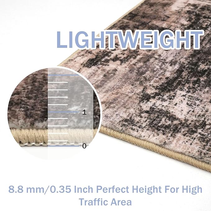IOHOUZE Abstract Runner Rug 3x12 Ft Washable Runners for Hallways, Non Slip Kitchen Runner Printed Faux Wool Entryway Runner Indoor, Modern Abstract Floor Carpet for Hall Kitchen, Brown/Rust