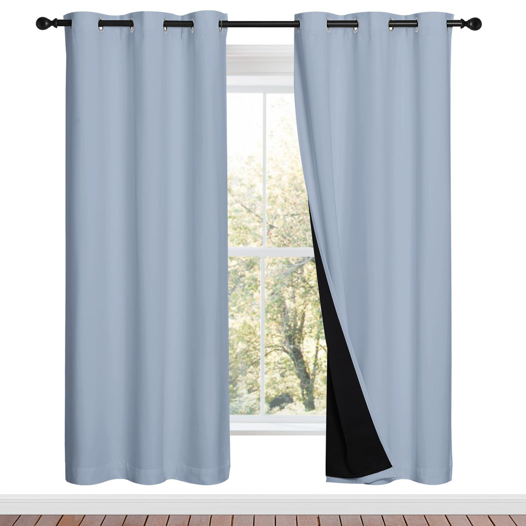 NICETOWN 100% Blackout Window Curtain Panels, Vintage Blue, 2 Pieces, 42-inch Wide Per Panel, Full Light Blocking Drapes with Black Liner for Nursery, 72-inch Drop Thermal Insulated Draperies