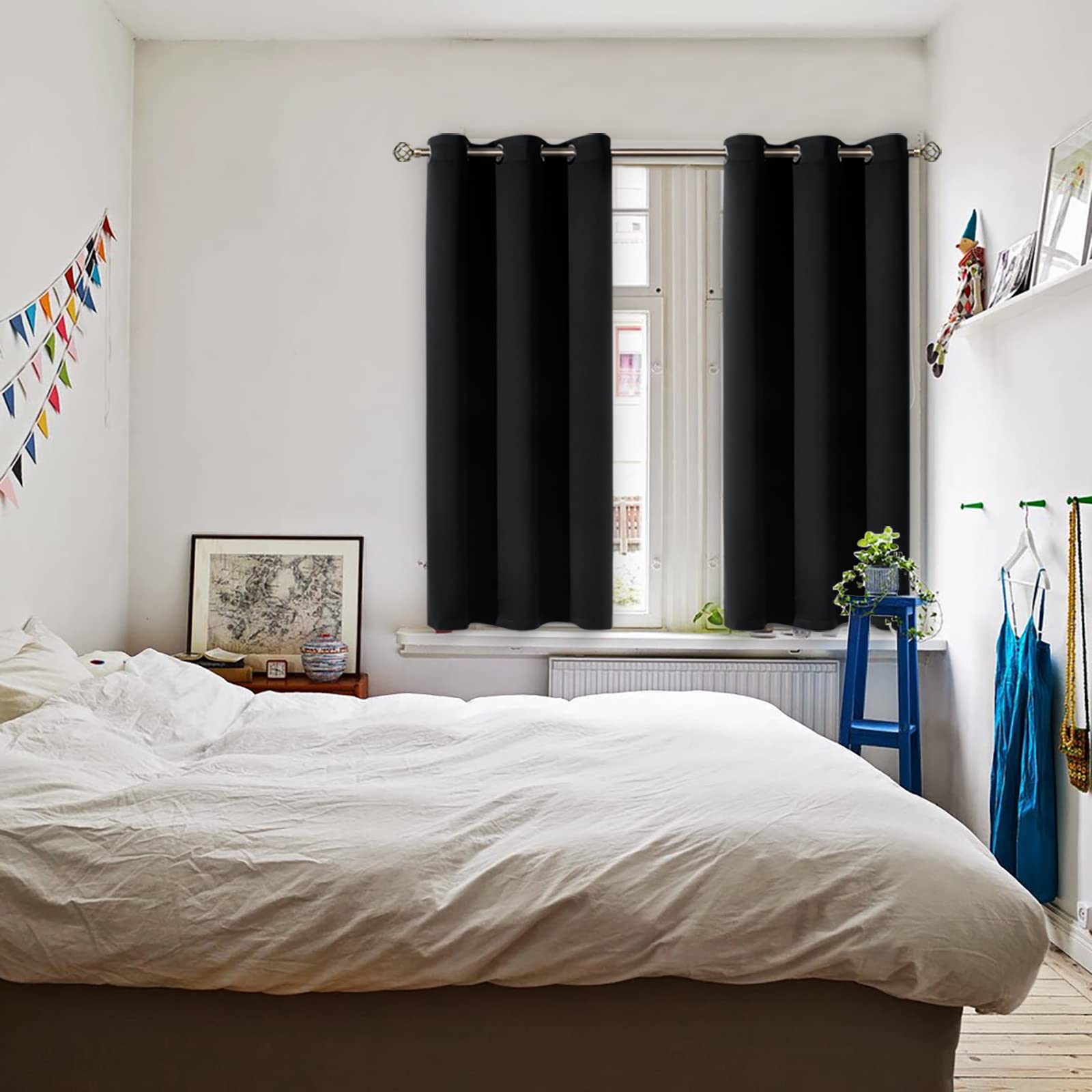 BGment Short Curtains for Small Window 54 Inch Long - Black 2 Panels